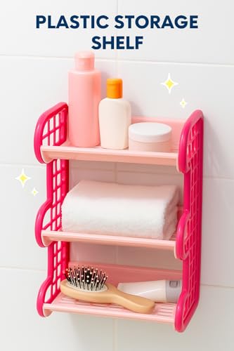 Image of 3-Tier Multipurpose Rack Wall Mount Plastic Bathroom Corner Stand Stackable Shelf Vegetable Spice Rack for Kitchen Onion and Potato Basket Vegetable Storage Organizer| Cosmetic Makeup Storage|(Pink)