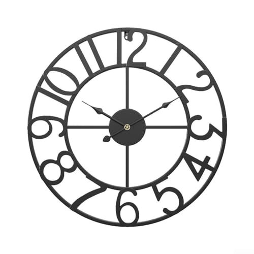 Eawfgtuw Grande horloge murale d'extérieur en métal vintage de style antique - 34 cm/40 cm - Silencieuse et étanche - Pour jardin, terrasse, cuisine, chambre à coucher, salon, style ferme (F)