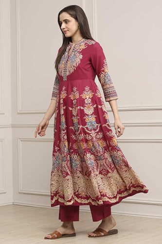 Image of Biba Printed Cotton Kalidar Casual Kurta With Palazzos
