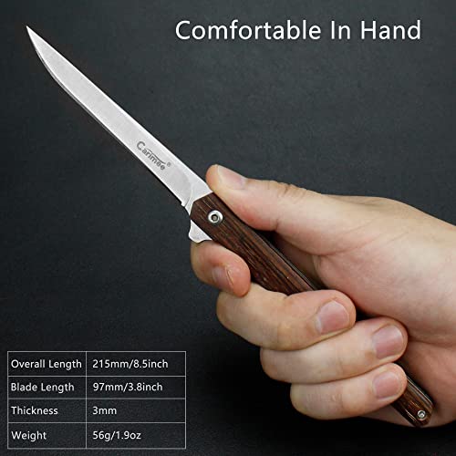 Carimee Folding Pocket Knife 4" D2 Blade, Ball Bearing Pivot, For Everyday Carry Gentlemen Edc Outdoor #TOP2