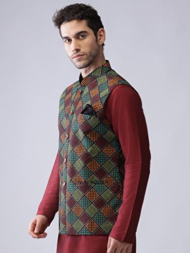 Image of KISAH Men's Jacket - Printed Cotton Blend - Indian Wedding Outfit for Men - Ideal for Weddings and Festivals