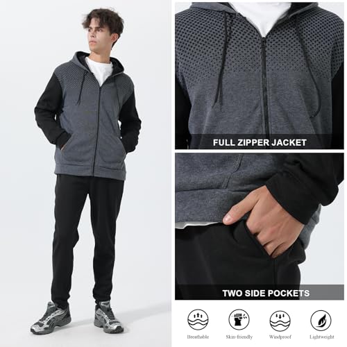 YOUTHUP Men's Tracksuits 2 Pieces Sweatsuits Full Zip Hoodie Jogging Sweat Sets Athletic Long Sleeve Casual Sports Outfit Set4