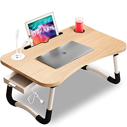STIMULATE Laptop Lap Desk for Bed Fits up to 17â€³ Laptops with Storage Drawer,Lamp,Cup Holder, Laptop Bed Tray Table, 23.6" Foldable Laptop Desk, Laptop Stand for Working, Writing,Reading and Breakfast
