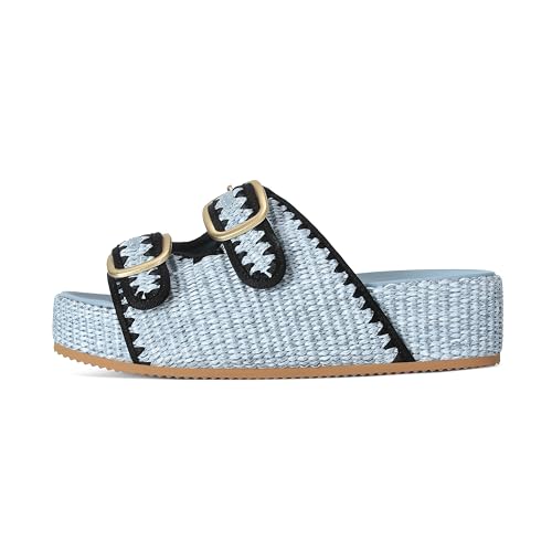 Image of Raffia Sandals for Women Platform Slide Sandals Espadrille Adjustable Double Buckle Summer Comfortable Cute Woven Casual Beach Shoes
