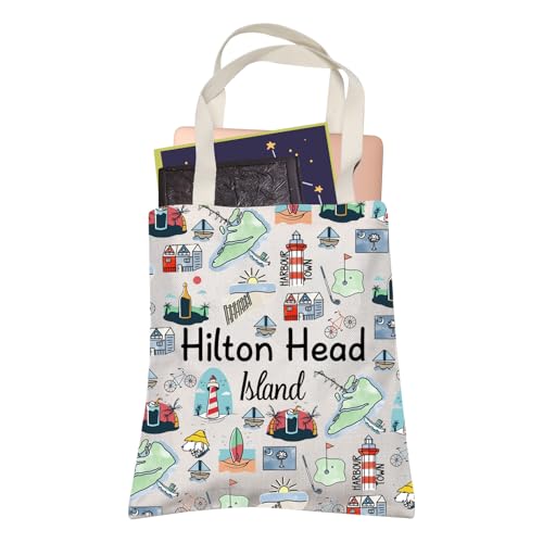 LEVLO Hilton Head Island South Carolina Trip Shopping Bag Harbour Boats Coastal Ocean SC Vacation Traveler Tote Bag Gift, Isola Hilton Head, 35cm ( 13.78 inch ) * 38 cm ( 14.96 inch)