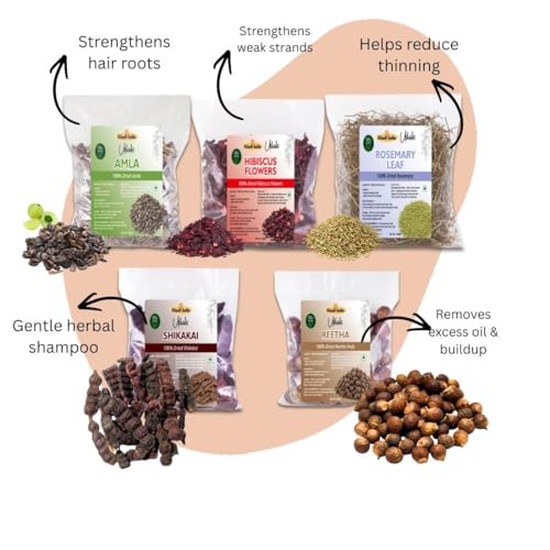 Image of Khadi Utkrisht Dried Amla Reetha Shikakai Hibiscus & Rosemary Leaves Combo for Hair Growth | Ayurvedic Herbs for Hair Growth, Hair Fall Control & Scalp Care - Pack of 5
