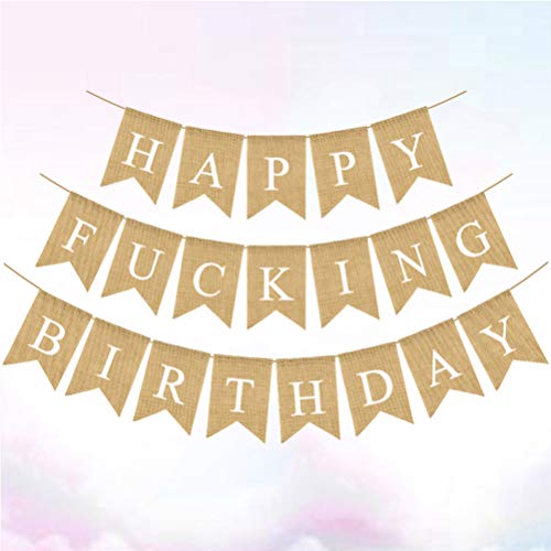 Holibanna Faixa de juta Happy Birthday com bandeira de juta e guirlandas com cauda de andorinha e de