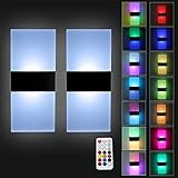 RGB Farbwechsel LED Batteriebetriebene Wandleuchte Innen mit Fernbedienung, USB Wiederaufladbare Wandlampe Dimmbar Stimmungs-Beleuchtung für Wohnzimmer Schlafzimmer Kinderzimmer Flur Treppen, 2 Stück