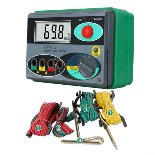 DY4100 - Medidor digital de resistencia a tierra, megohmímetro, probador de ohmios con medición rápida, tres posiciones de engranaje, pantalla grande HD, protección contra sobrecarga para