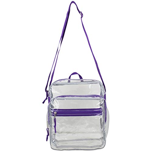 Eastsport Stadium Approved Clear Bag W/Adjustable Crossbody Strap 12” X 10” X 6” – See Through Transparent Messenger Bag - Purple #TOP1