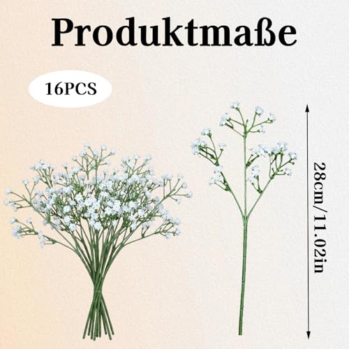 16 Stück Künstliche Schleierkraut Blüten, Schleierkraut Künstlich, Trockenblumen Weiß, Getrocknete Blumen Zum Basteln, Deko Für Weihnachten