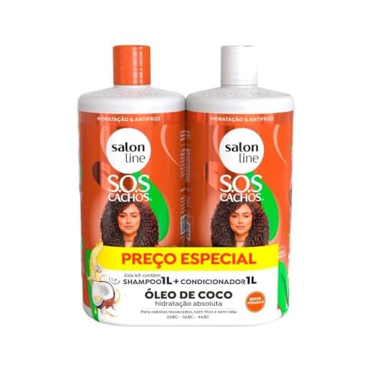 Salon Line, Kit Shampoo e Condicionador, SOS Cachos, Coco, Tratamento Profundo, Vegano - Cabelos Ondulados, Cacheados e Crespos, 1 L cada