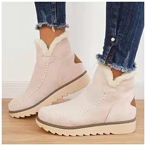 GLIMDA Women's Classic Non-Slip Ankle Snow Boots, Non Slip Outdoor Classic Short Mini Ankle Warm Shoes Waterproof Winter Snow Boots for Women (Color : BGE, Size : 6.5 UK) Cover