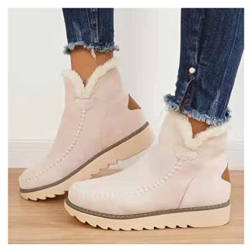GLIMDA Women's Classic Non-Slip Ankle Snow Boots, Non Slip Outdoor Classic Short Mini Ankle Warm Shoes Waterproof Winter Snow Boots for Women (Color : BGE, Size : 6 UK)