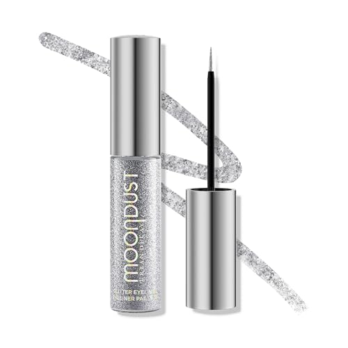 URBAN DECAY Moondust Liquid Glitter Eyeliner (Glamrock - Silver Glitter), Sparkly Eye Liner, Glitter Eyeshadow Topper, Universal Shimmering Shades, No Fallout - 0.25 fl oz