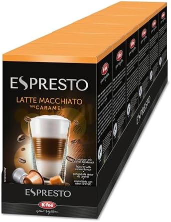 ESPRESTO Latte Macchiato Caramel, 48 Kaffeekapseln & 48 Milchkapseln | kompatibel mit K-fee & ALDI EXPRESSI* | RFA zertifiziert | süß & harmonisch