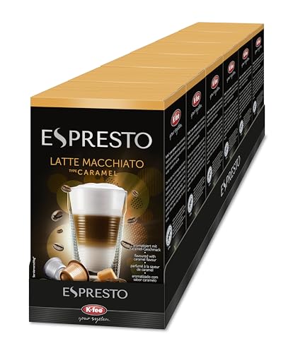 ESPRESTO Latte Macchiato Typ Caramel kompatibel mit K-fee & ALDI EXPRESSI* RFA zertifiziert süß & harmonisch 48 Kaffee-Kapseln & 48 Milch-Kapseln