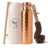 ZIVORA Pure Copper Water Bottle for Drinking, Lab Tested, 100% Pure Tumbler, Hammered...