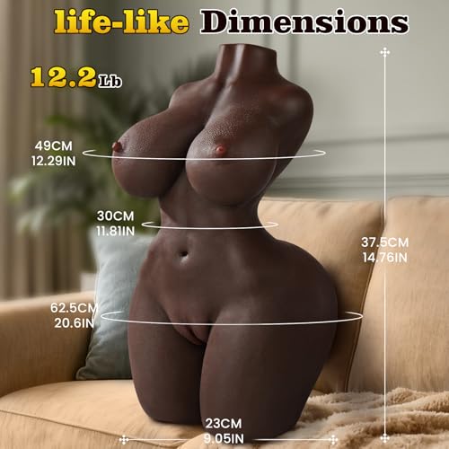 Image of baiwatt Sex Doll Male Masturbator - Adult Sex Toys for Men with 2:1 Hip-to-Waist Ratio Big Boods & Soft Ass, Black Skin Pocket Pussy Torso Sex Dolls Built-in Flexible Skeleton with Vaginal Anal Tunnel