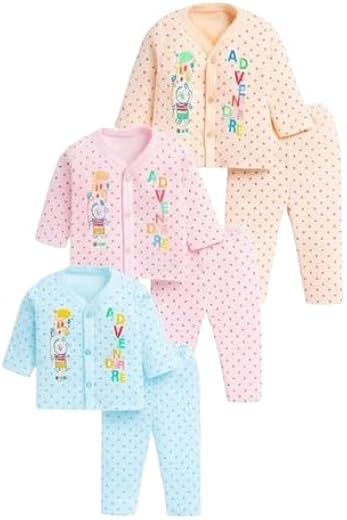 Shyamcollections Baby's Boy's Girl's Full Sleeves Cotton Vests, Jhabla T-Shirt with Pyjama Pant Dress for Kids Infant Todd...