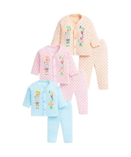 Shyamcollections Baby's Boy's Girl's Full Sleeves 100% Cotton Vests, Jhabla T-Shirt with Pyjama Pant Dress for Kids Infant Toddler New Born Baby Clothes Size 0 Months UP To 4 Year (0-3 months)-image-18