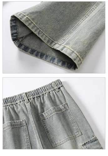 Men Washed Jeans Loose Trousers Neutral Large Pocket Jeans Solid Color Oversized Straight Cargo Pants3