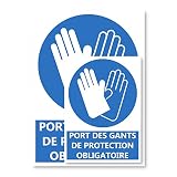 Signalétique Gants de protection obligatoires A5 - Plastique rigide PVC - Kit de fixation inclus - Protection Anti-UV - Fabriqué en France