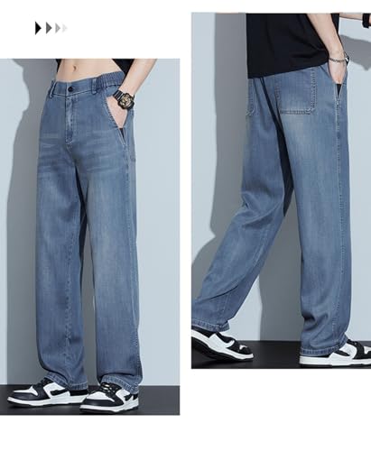 Elastic Waist Jeans for Mens Casual Loose Fit Relaxed Lightweight Straight Denim Pant with Zipper and Button3
