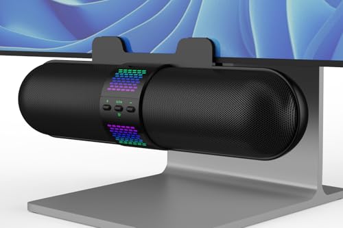 BESTISAN Computer Speaker, Bluetooth 5.3/Wired USB A/C Connection, 6 RGB Light Modes, Gaming Soundbar for PC/Laptop/Desktop, USB A/C Adapter, Loud Sound, Easily Clamps to Monitor, Convenient Controls