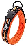 cocomall日本授権店 犬首輪 犬の首輪 犬用訓練首輪 小型、中型、大型犬用首輪 ペット用品 3M反射材料 ナイロン製 通気性 弾力性 ソフト 調節可能 (S, オレンジ)