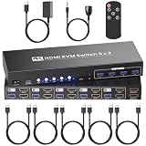 4K60Hz HDMI KVM Switch 2 Monitors 5 Computers, USB 3.0 Dual Monitor 5 Port KVM Switch for Managing 5 PCs with 1 Set of Keyboard Mouse and 2 Monitors, 4-Port USB 3.0 Sharing