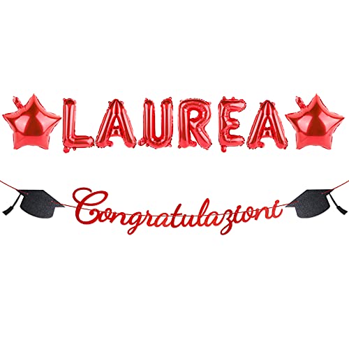 Palloncini Laurea Festone Congratulazioni Striscione Carta Rossa Laurea Gadeget Addobbi Decorazioni Festa di Laurea Party Casa