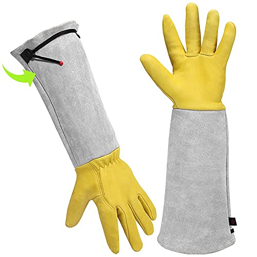 Uwiyo Gants Jardinage Femme/ Homme Longs, Gants De Jardinage Cuir, Gants De Jardinage résistants aux épines, Gants De Jardinage Avec Protection De L'avant-bras Pour Désherbage, Cueillette, Taille(M) Cover