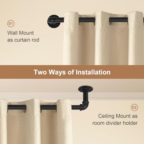 SIBRAD Seamless Wrap Around Curtain Rods 16 to 32 Inch, 1 Inch Heavy Duty Blackout Drapery Pole, Smooth Gliding No-Snag Spliced Connection, Indoor/Outdoor Room Divider, Industrial Black — view 2