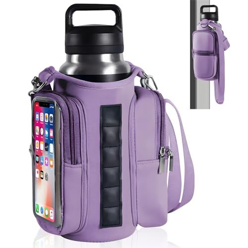 Rayakt Magnetic Gym Bag Water Bottle Holder with Clear Phone Pouch Adjustable Crossbody Strap Magnetic Water Bottle Bag Built-in Magnets Gym Accessories Organizer for Gym Travel Workout Hiking