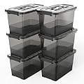 YYXB Clear Black Plastic Storage Bins with Lids/Handles, 6-Pack Stackable Storage Containers for Organizing, 7 Quart Latch Organizer Boxes