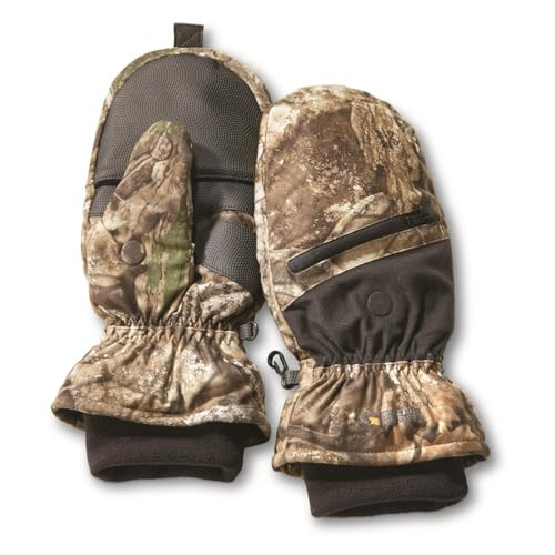 Guide Gear Brushed Tricot Insulated Pop-Top Mittens; Winter Hunting Camo Gloves RT APX XL