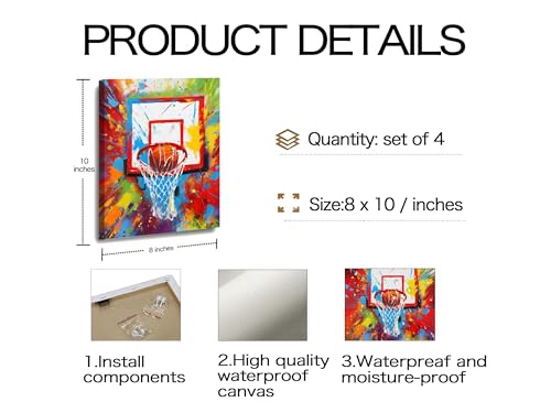 Image of Frimeeme Framed Graffiti Girls Basketball Canvas Wall Art, 4pcs 8x10 In