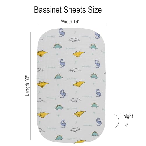 Image of Onacosht Muslin Bassinet Sheets 3 Pack, 33 inchx19 inch, Dinosaur Car &Blue