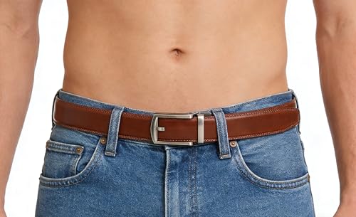 Image of Lingli Men's Belt,Ratchet Dress Belt with Automatic Buckle Brown /Black-Trim to Fit-35mm wide