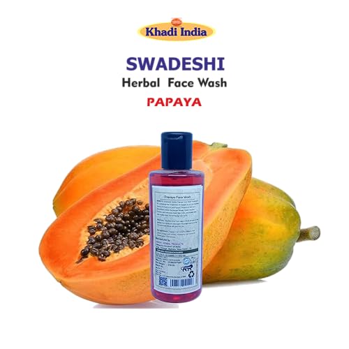 Image of Khadi Natural 100% Herbal Papaya Face Wash - Skin Brightening & Tan Removal Cleanser, Gentle Exfoliation with Natural Enzymes, Sulfate & Paraben Free - 420ml