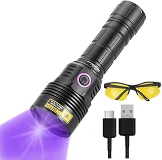 Alonefire SV47 12W 365nm UV Flashlight USB Rechargeable Long Range Ultraviolet Black Light Pet Urine Detector for Resin Curing, Fishing, Scorpion, Minerals with UV Protective Glasses, Battery Included