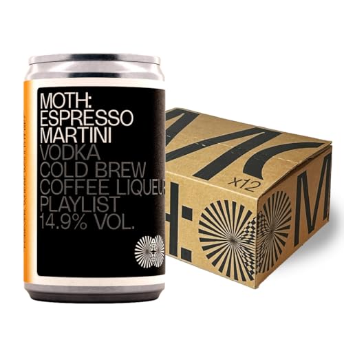 MOTH: Espresso Martini Cocktails Ready To Drink Pre-Mixed Cans 14.9% ABV 12 x 125ml Vodka Cold Brew Coffee Liqueur - Rich and Chocolatey Premium Quality Bar Strength