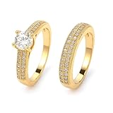 Anel Solitário com aparador 2 Peças duplo banhadas a Ouro 18K com Pedras em Zircônia Cravejado + caixinha vermelha (12)