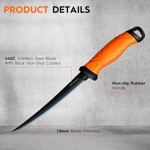 BasicGear Fishing Fillet Knife Set of 4, 5-7-8-9 in, 440C Steel Super Sharp - image 2