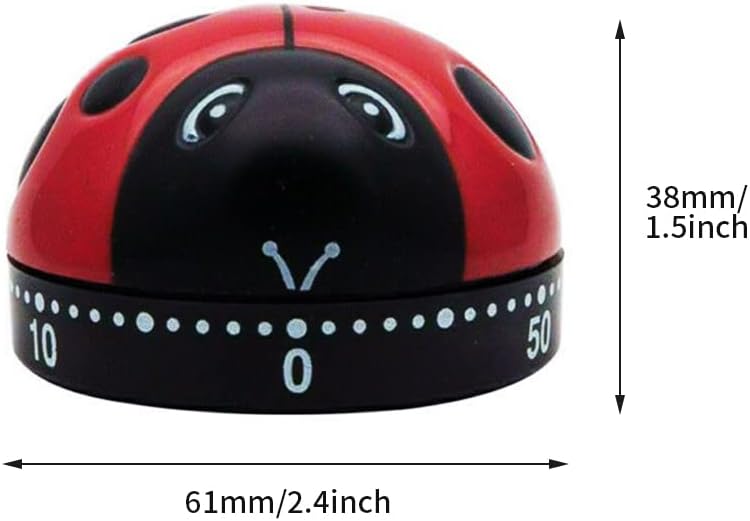 Ladybug Mechanical Cooking Timer - 60-Minute Kitchen Alarm Clock with Loud Ring