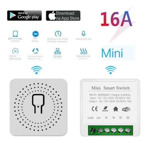 Kit 6 Mini Interruptor Inteligente Smart Switch 16a Wifi Automação Alexa Google