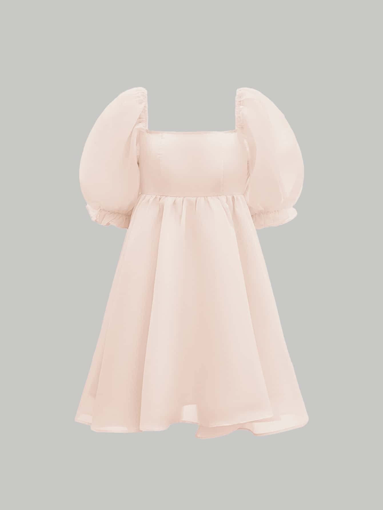 square neck puff sleeve organza dress SHEIN MOD Square Neck Puff Sleeve Organza Dress