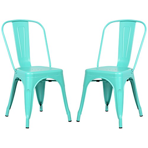 Poly and Bark Trattoria Kitchen and Dining Metal Side Chair in Aqua