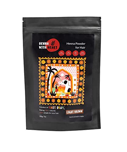 HENNA WITH HEART 7 oz 100% Pure, Light Brown Natural Organic Henna Powder Hair Dye - Henna Hair Color, henna indigo powder light brown, Best Mehndi Henna For Hair growth, black (Light Brown)